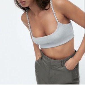 Zara Pearl Trim Soft Feel Crop Top Blue